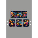Fizello Renkli Çiçekler Temalı Kupa, 330 ml, Beyaz, Seramik FIZELLO-MUG-033-colorful-floral