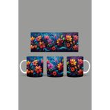 Fizello Renkli Çiçekler Temalı Kupa, 330 ml, Beyaz, Seramik FIZELLO-MUG-059-colorful-floral