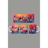 Fizello Renkli Çiçekler Temalı Kupa, 330 ml, Beyaz, Seramik FIZELLO-MUG-061-colorful-floral
