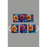 Fizello Renkli Çiçekler Temalı Kupa, 330 ml, Beyaz, Seramik FIZELLO-MUG-109-colorful-floral
