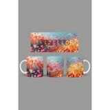Fizello Renkli Çiçekler Temalı Kupa, 330 ml, Beyaz, Seramik FIZELLO-MUG-113-colorful-floral