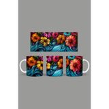 Fizello Renkli Çiçekler Temalı Kupa, 330 ml, Beyaz, Seramik FIZELLO-MUG-197-colorful-floral