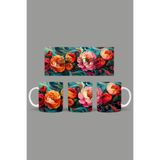 Fizello Renkli Çiçekler Temalı Kupa, 330 ml, Beyaz, Seramik FIZELLO-MUG-240-colorful-floral