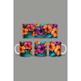 Fizello Renkli Çiçekler Temalı Kupa, 330 ml, Beyaz, Seramik FIZELLO-MUG-353-colorful-floral