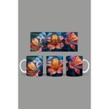 Fizello Renkli Çiçekler Temalı Kupa, 330 ml, Beyaz, Seramik FIZELLO-MUG-378-colorful-floral