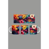 Fizello Renkli Çiçekler Temalı Kupa, 330 ml, Beyaz, Seramik FIZELLO-MUG-431-colorful-floral