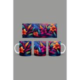 Fizello Renkli Çiçekler Temalı Kupa, 330 ml, Beyaz, Seramik FIZELLO-MUG-448-colorful-floral