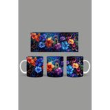 Fizello Renkli Çiçekler Temalı Kupa, 330 ml, Beyaz, Seramik FIZELLO-MUG-490-colorful-floral