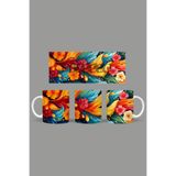 Fizello Renkli Çiçekler Temalı Kupa, 330 ml, Beyaz, Seramik FIZELLO-MUG-508-colorful-floral