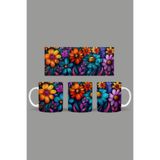 Fizello Renkli Çiçekler Temalı Kupa, 330 ml, Beyaz, Seramik FIZELLO-MUG-560-colorful-floral