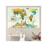 Fiziki Kreş İçin Eğitici Dünya Haritası Duvar Sticker, 70X105 Cm