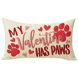 Fjfz My Valentine Has Paws Bel Dekoratif Kırlent Kılıfı 12 x 20, Dikdörtgen Sevgililer Günü Köpek Kedi Pençe Baskılar Dış Mekan Ev Dekoru, Aşk Kalpleri Yıldönümü Düğün Kanepe Yastık Kılıfı