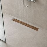 FKN 40 cm Rose Gold Lineer 304 Paslanmaz Çelik Kaplamalı Duş Kanalı Izgara Yer Süzgeci Kare Delikli Koku Önleyici