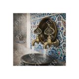 FKN Hamam Taslı İkili Desenli Perlatörlü Antik Dekoratif Kurna Pirinç Osmanlı Musluk (2 musluk 1 hamam tası)