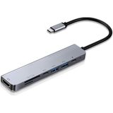 Flagen Lux Airsky 6 In 1 Sd USB Type-C Hub HDMI Girişli Macbook Çevirici - Gri