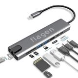 Flagen Macbook Pro Air Usb Type-C Hub Dönüştürücü Çevirici Çoklayıcı Usb Hdmı Micro Sd 8 Girişli