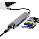 Flagen Macbook Uyumlu Type-C To 4K HDMI TV Projeksiyon Ultra HD 1080P (2*Type-C 2* USB 3.0) 100Mbps Ethernet Lan 2*SD 8 In 1 Çevirici Hub Adaptör