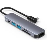 Flagen Type-C To 2 USB 3.0 Sd Tf Kart Girişli 6 In 1 Pd Şarj Destekli Çevirici Hub Adaptör