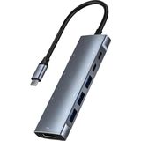 Flagen Type-C To 3* USB 3.0 4K Full Hd HDMI Pd Şarj Sd Tf Kart Okuyucu Aux Kulaklık Çevirici Adaptör - Gri
