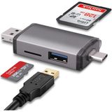 Flagen Type-C USB Micro USB 3 In 1 Telefonbilgisayar Uyumlu Otg Kart Okuyucu Çevirici Hub - Gri