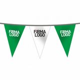 Flagturk 100 mt Yeşil Beyaz İpe Dizili Üçgen Logo Baskılı Süsleme Bayrağı