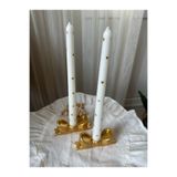 FLAME CANDLE HANDMADE CANDLES 4 Parça , Pinterest Gold Fiyonk Şamdanlık , Gold Kalpli Şamdan Mumu , Amber Kokulu Mum