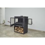 Flame Stove FS-042YKST Retro Lüx 3 Camlı Yan Kapaklı Odunluklu Döküm Soba