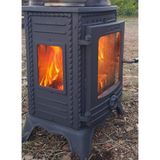 Flame Stove FS-052 Minör Lüx3 Camlı Pik Döküm Sömine Soba Antrasit Renkli Yüksek Isıya Dayanıklı