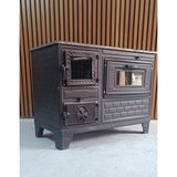 Flame Stove Mat Siyah 40'lık Döküm Tuğlalı Kuzineli Emaye Soba (Camlı)