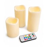 Flameless Pilli LED Mum Seti, Uzaktan Kumardalı, 3'lü Paket, Krem Rengi, Dekoratif Pilsiz Mum