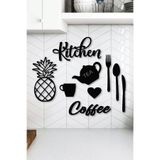 flament aşk Kitchen Mutfak Kahve Köşesi Ananas 9 Parça Lazer Kesim Ahşap Duvar Dekorasyon Ürünü Duvar Süsü Tablo