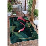 Flamingo Desenli Baskılı Kaymaz Yıkanabilir Salon Oturma Odası Mutfak Balkon Halısı Yolluk 80 X 150 Cm Yeşil