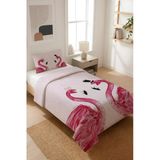 Flamingo Desenli Kadife Kumaş Kapitoneli Tek Kişilik Yatak Örtüsü Seti (2 Parça) Tky0040 Renkli 180 X 240