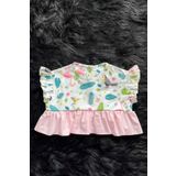 Flamingo Desenli Kız Çocuk Bebek Crop Kısa Renkli Pembe Şeker Bluz