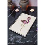 Flamingo Figürlü Ahşap Kapaklı Defter - Çizgisiz Defter - Günlük - Ajanda- A5 Anı Defteri