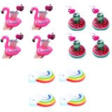 Flamingo Gökkuşağı Karpuz Şişme Havuz Deniz Bardak Tutucu Float 12li Set