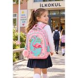 Flamingo Kız Çocuk İlkokul Çantası Pembe Çiçek Desenli Yan Cepli Sırt Çantası 42 X 25 X 14 Cm
