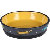 Flamingo Rantı Kedi Desenli Seramik Mama Kabı / 320ML - Siyah