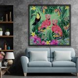 Flamingo Yağlı Boya Dokulu Tablo, Ahşap, 80X80