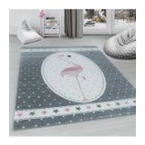 Flamingo Yıldız Desenli Çocuk Odası Halısı Pembe Gri Beyaz Renkli Halı