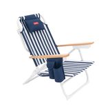 Flamingueo Plaj sandalyesi, katlanabilir, 5 kademede ayarlanabilir sırtlık, soğutucu çanta, cep telefonu çantası, sırt çantası kulpları, ergonomik yastık, alüminyum ve polyester, deniz mavisi