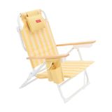 Flamingueo Plaj sandalyesi, katlanabilir, 5 kademede ayarlanabilir sırtlık, soğutucu çanta, cep telefonu çantası, sırt çantası kulpları, ergonomik yastık, alüminyum ve polyester, sarı