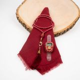 Flamlı Eşarp (96X96 Cm) + Tesbih + Zikirmatik Hediye Seti (Bordo)