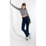 Flare Esnek Kumaş ispanyol Paça Rinse Denim Kot Fermuarlı Kadın Jean Pantolon @Palermo