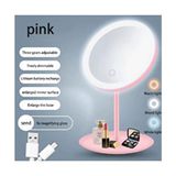 Flash Bazaar Led Işıklı Usb Şarjlı Yuvarlak Masa Üstü Makyaj Aynası Makyaj Aynası Dokunmatik Pembe