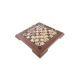 Flat Ayaklı Ceviz Satranç Takımı Metal Figürlü