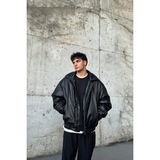 Flaw 90's Vintage Kalıp Siyah Deri Mont - XL