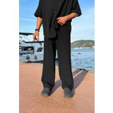 Flaw Wear Bel Lastikli Rahat Kesim Siyah Keten Pantolon