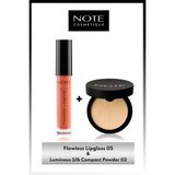 Flawless Lipgloss 05 - Turuncu & Luminous Silk Compact Pudra 02 Natural Beige Makyaj Seti