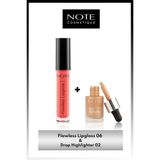 Flawless Lipgloss 06 - Pembe & Drop Highlighter 02 Charming Desert Likit Aydınlatıcı Makyaj Seti